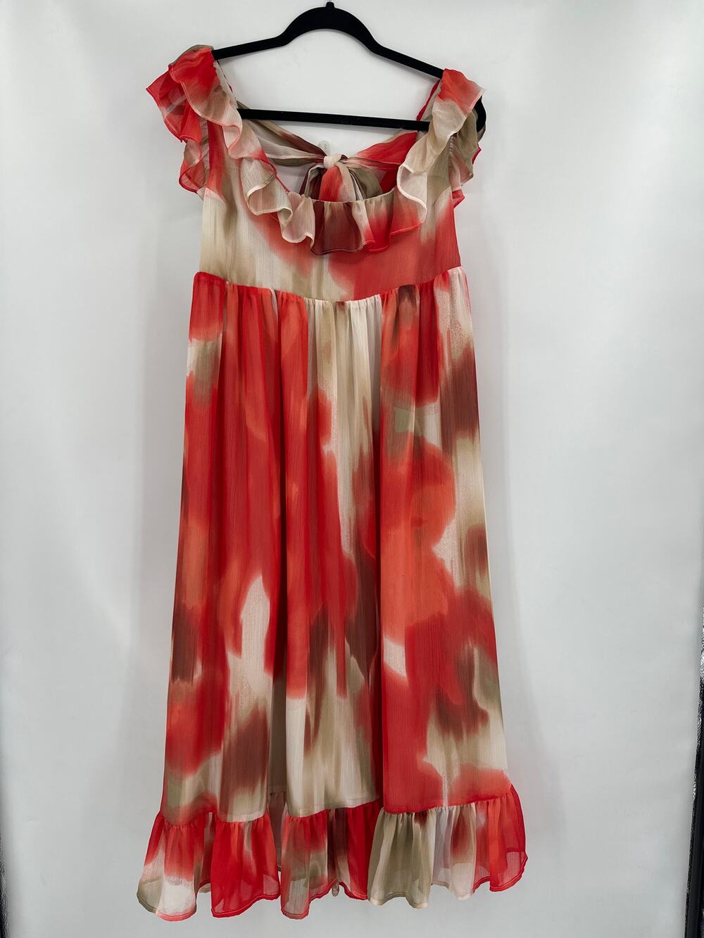Banana Republic Ruffle Empire-waist Dress Size Small Coral/Cream Watercolors